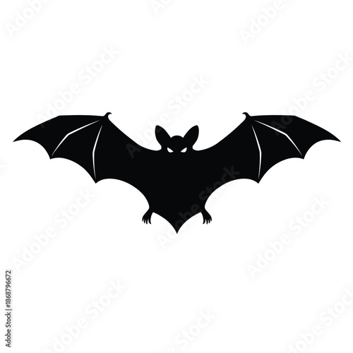 A simple black silhouette of a bat with outstretched wings is displayed