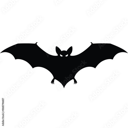A simple black silhouette of a bat with outstretched wings displayed clearly