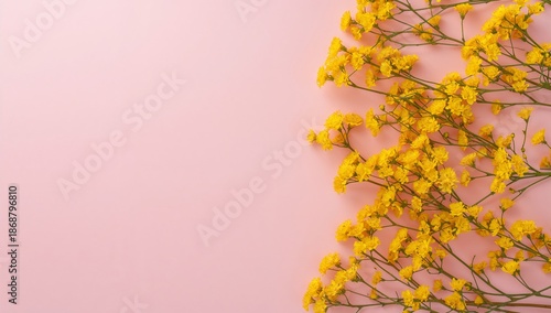 Bright Yellow Flowers Arranged on a Light Pink Background in a Simple Display...