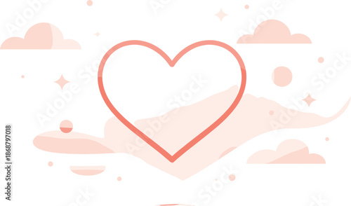 Minimal Contour Heart. Minimal contour heart floating calmly in an airy composition, modern flat vector illustration representing