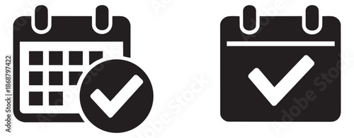 Glyph icon calendar set featuring check marks for date confirmation and scheduling