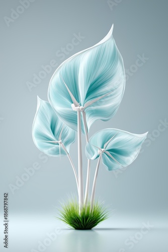 Abstract plant with translucent leaves emerging from grass symbolizing sustainability nature inspired innovation and eco friendly future design concepts, Generative AI