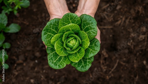 Fresh Lettuce Harvested From a Garden in the Afternoon by a Person Holding It...