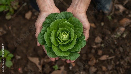 Fresh Lettuce Harvested From a Garden in the Afternoon by a Person Holding It...