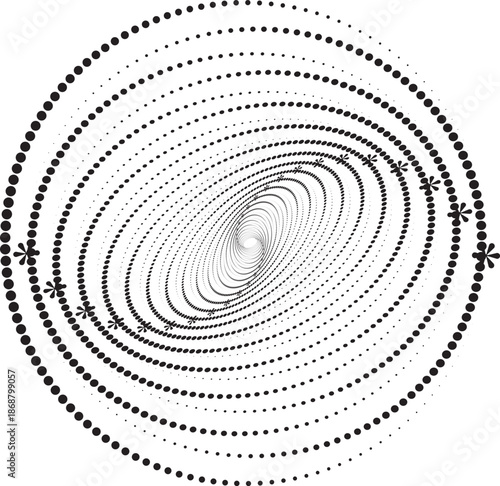 Round halftone frame. Dotted circle, vintage abstract dot halftones frames and random dots circles. Spiral Vector Illustration.