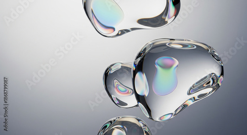 Transparent Glass Abstract Shapes Floating Composition