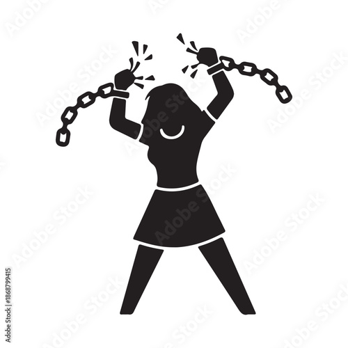 Woman breaking chains symbolizing freedom and empowerment