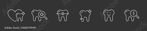 Comprehensive Dental Care and Telemedicine Icon Set Featuring Professional Dentistry, Orthodontics, Online Doctor Consultations, Tooth Wellness, and Remote Medical Healthcare Line Art Graphics.