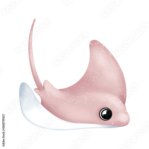 Cute pastel stingray illustration with big shiny eyes, isolated on white, perfect for kids designs and ocean themes.