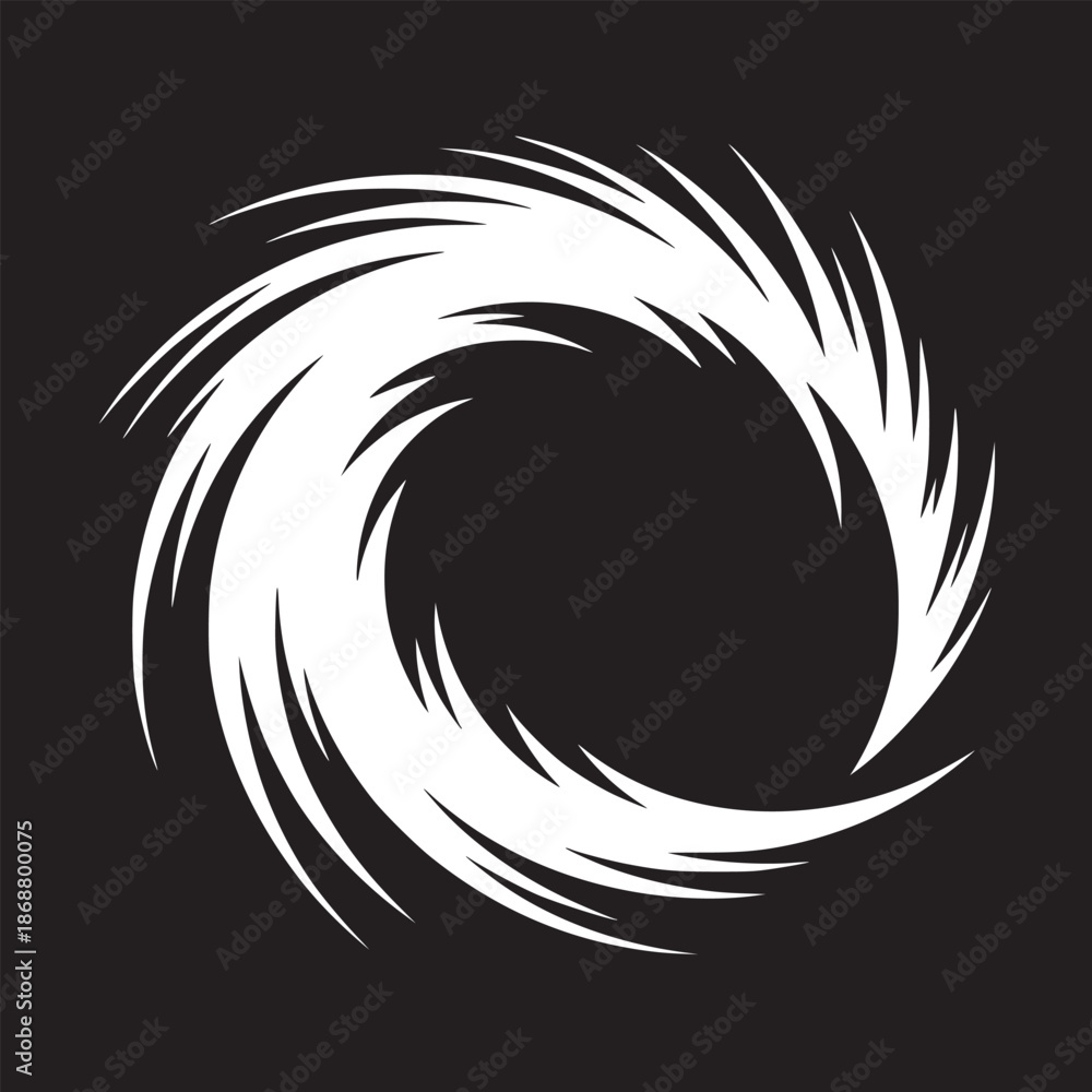 Fototapeta premium Abstract white vortex shape with sharp edges on a black background creating a circular motion effect