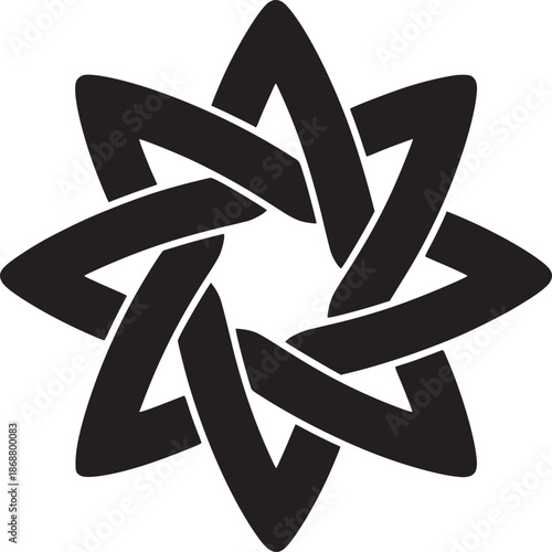 A black geometric star shape with interwoven lines on a white background in a simple illustration
