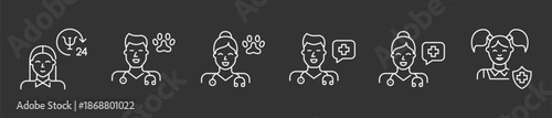 Professional Life Care and Technical Services Icon Collection, Minimalist Line Art Vector Set for Healthcare Management, Digital System Maintenance, Industrial Safety, and Personal Wellness Audits.