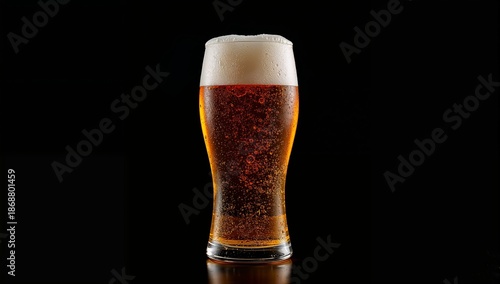 Cold Drink in a Glass With Bubbles Against a Dark Background on a Clear Surface