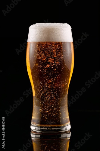 Enjoying a Cold Drink in a Glass With Bubbles on a Dark Background