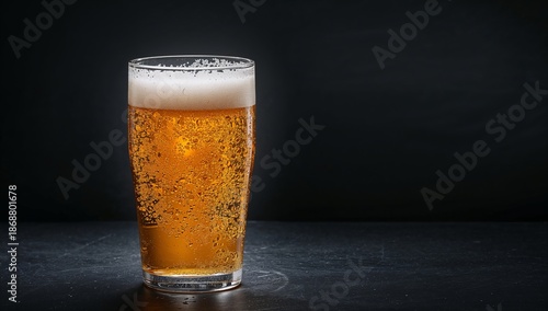 Enjoying a Cold Drink in a Glass With Bubbles on a Dark Background