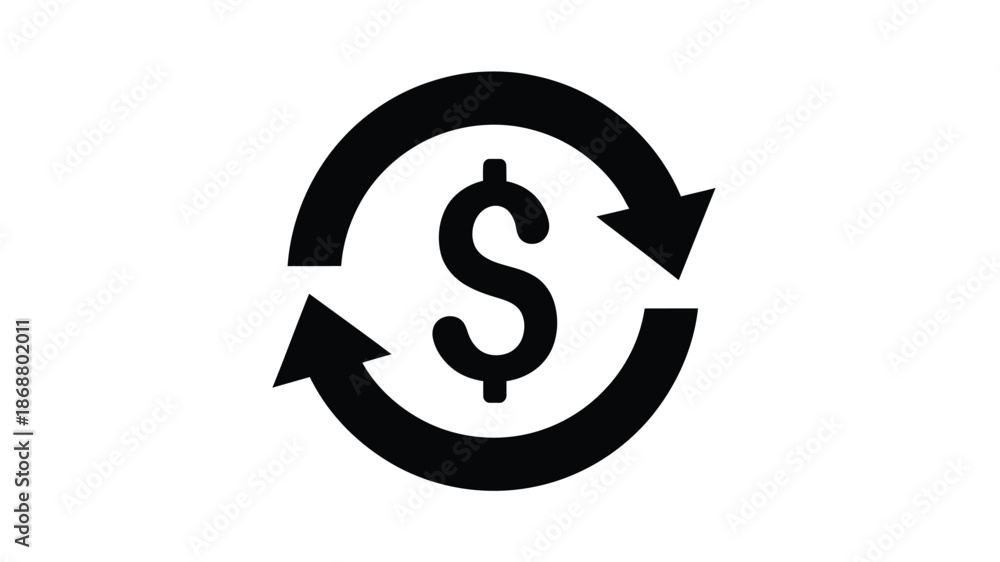 Obraz premium A black and white circular icon depicting a dollar sign within a recycling symbol
