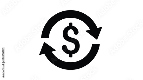 A black and white circular icon depicting a dollar sign within a recycling symbol