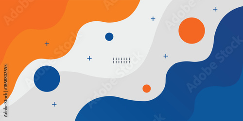Blue and orange geometric business banner design. Creative banner design with wave shapes and lines for template. Simple design on white horizontal banner. Eps10 vector