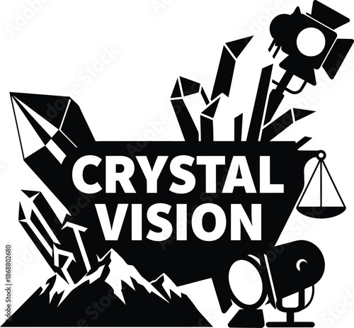 Crystal Vision Diamonds Crystals Rays Vector Black Hand Drawn Typography Logo Emblem Badge Icon Silhouette Vintage Retro Graphic Pure Clarity Luxury Insight