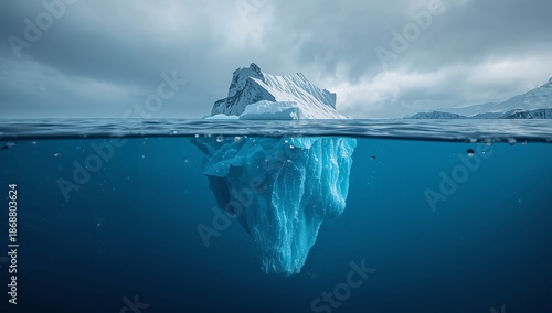 Iceberg Floats in Clear Water With Mountain in Background During Daylight Hours
