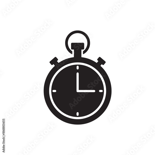 Black stopwatch timer icon flat vector