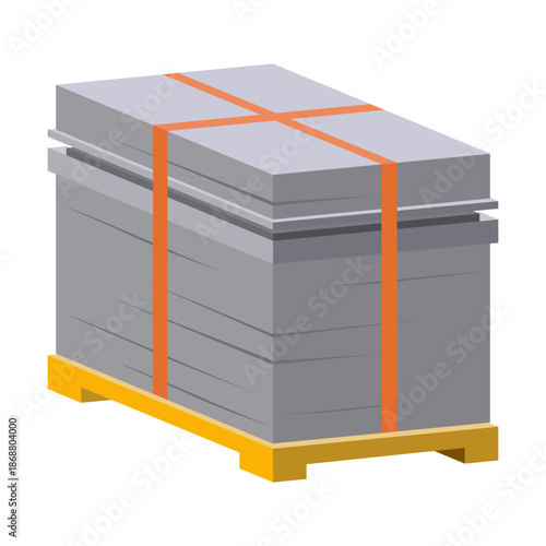 Stacked concrete blocks banded on pallet ready for delivery to construction site, plastic strap and pallet base visible, logistics ready, masonry stock for builders