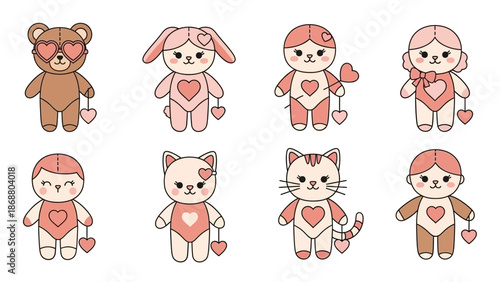 Cartoon Animals with Hearts and Accessories.