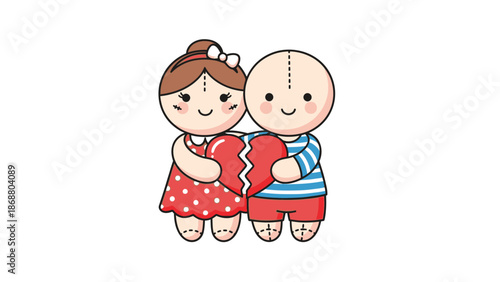 Cartoon Children Broken Heart Couple Illustration.