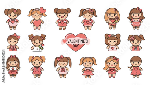 Cute Cartoon Girls in Pink Outfits.