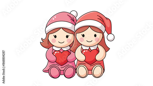 Two Cartoon Girls Wearing Santa Hats Together 1.