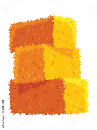 Golden color bale of hay. Bale of hay or straw isolated on white background. Flat dried haystack, farming haymow bale hayloft, agricultural rural haycock