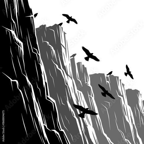 Birds flying in formation together.