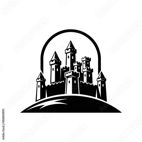 Black and white castle towers.