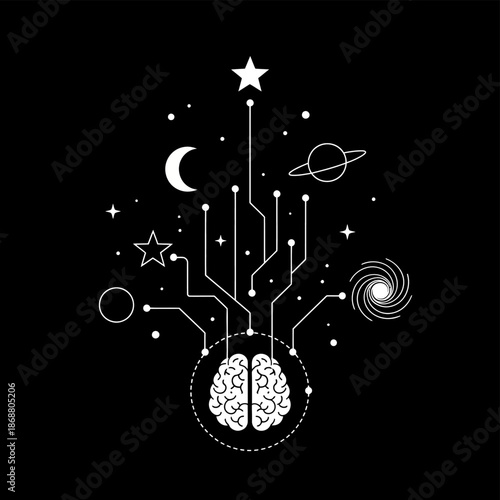 Brain with circuit board connections stars.