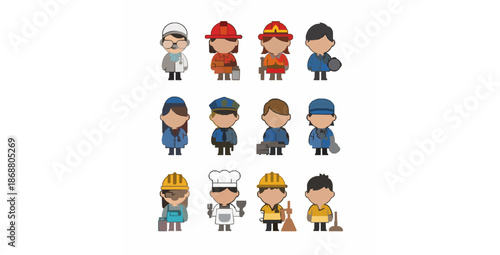 Kids profession icon set cute cartoon children flat vector illustration