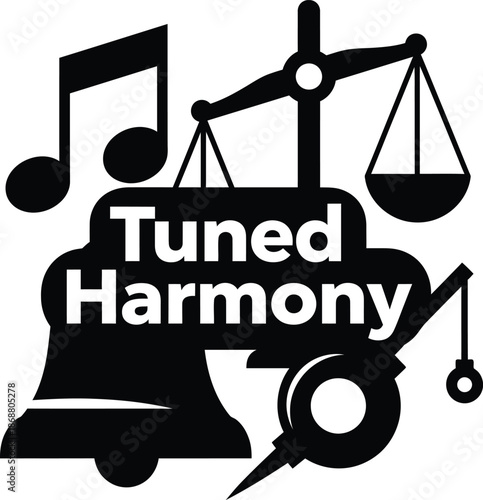 Tuned Harmony Musical Note Scales Music Vector Black Hand Drawn Typography Logo Emblem Badge Icon Silhouette Vintage Retro Graphic Justice Sound Law Art Art