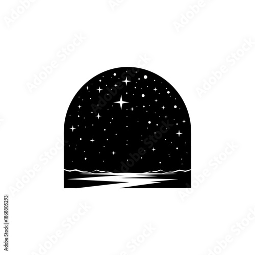 Black and white starry night sky.