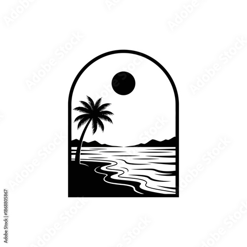 Black and white palm tree beach.