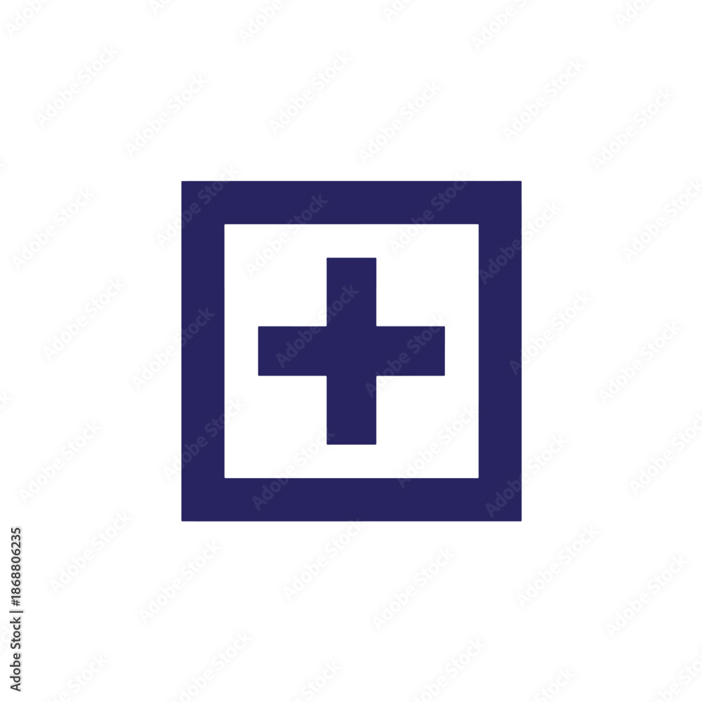 Fototapeta premium Blue plus sign inside square frame icon for medical or add