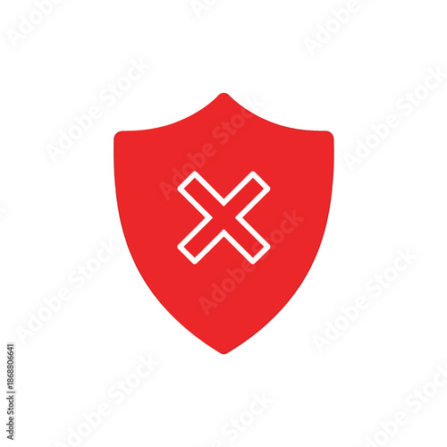 Red security shield icon with white cross mark symbol.