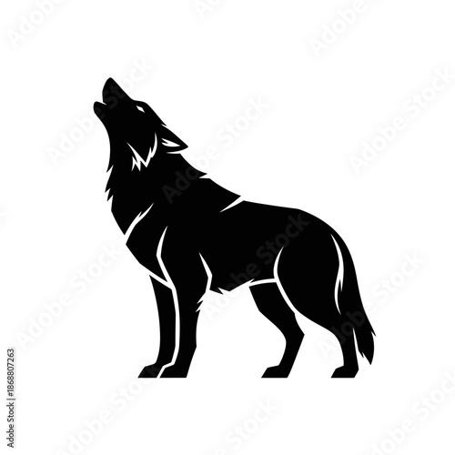 Black silhouette of a howling wolf.