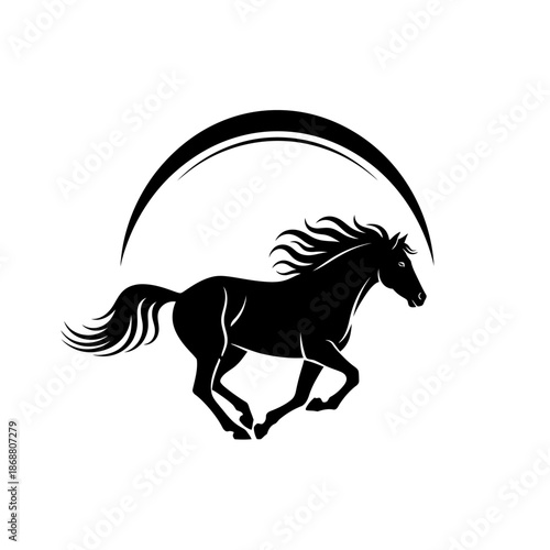 Black silhouette of a running horse.