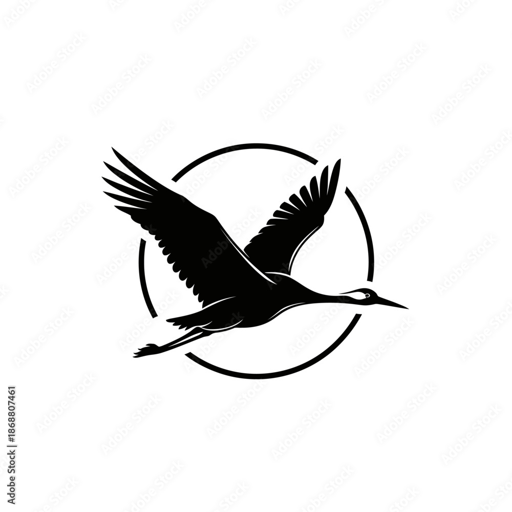 Obraz premium Black silhouette of flying heron bird.