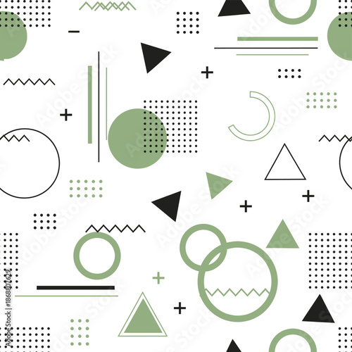 Geometric shapes in green and black.