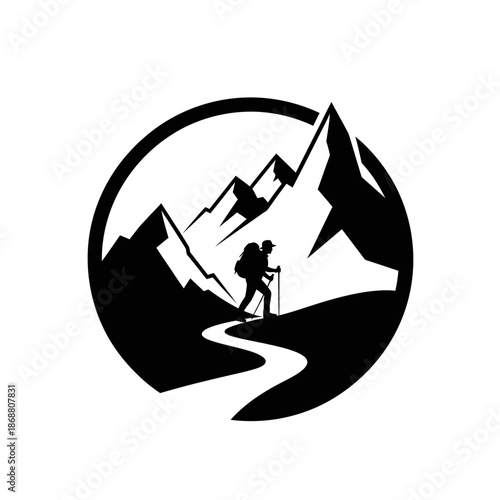 Hiker on mountain trail path way.