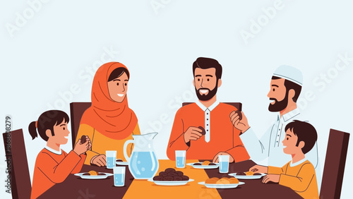Family Sharing a Meal Together During Ramadan Celebration.