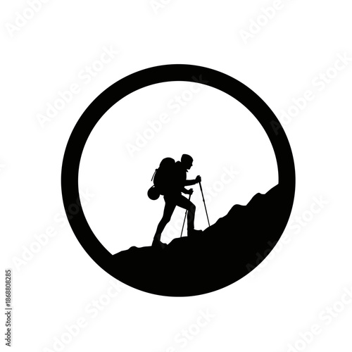 Hiker Silhouette with Trekking Poles.