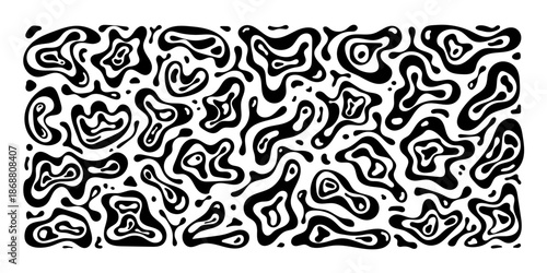 Abstract black and white pattern of flowing and smooth liquid organic shapes. Random spots. Vector illustration.
