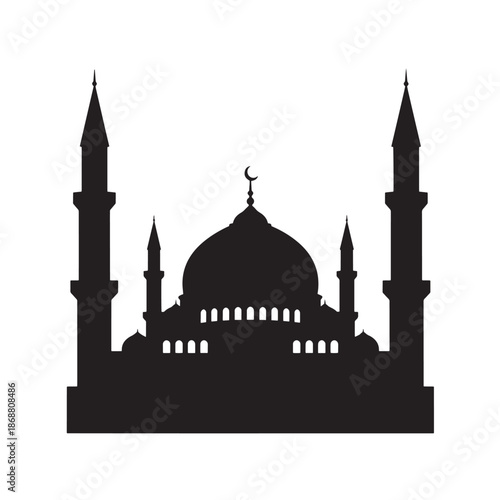 Islamic mosque silhouette with dome and tall minarets