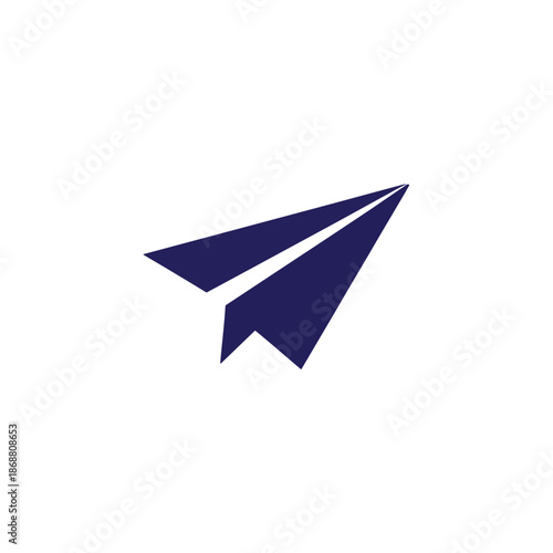 Dark blue paper plane icon representing flight and send